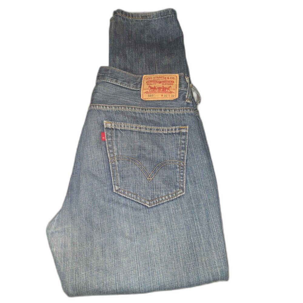 Levi's 569 Loose Straight Jeans Mens 32x32 Blue Denim 100% Cotton Distressed